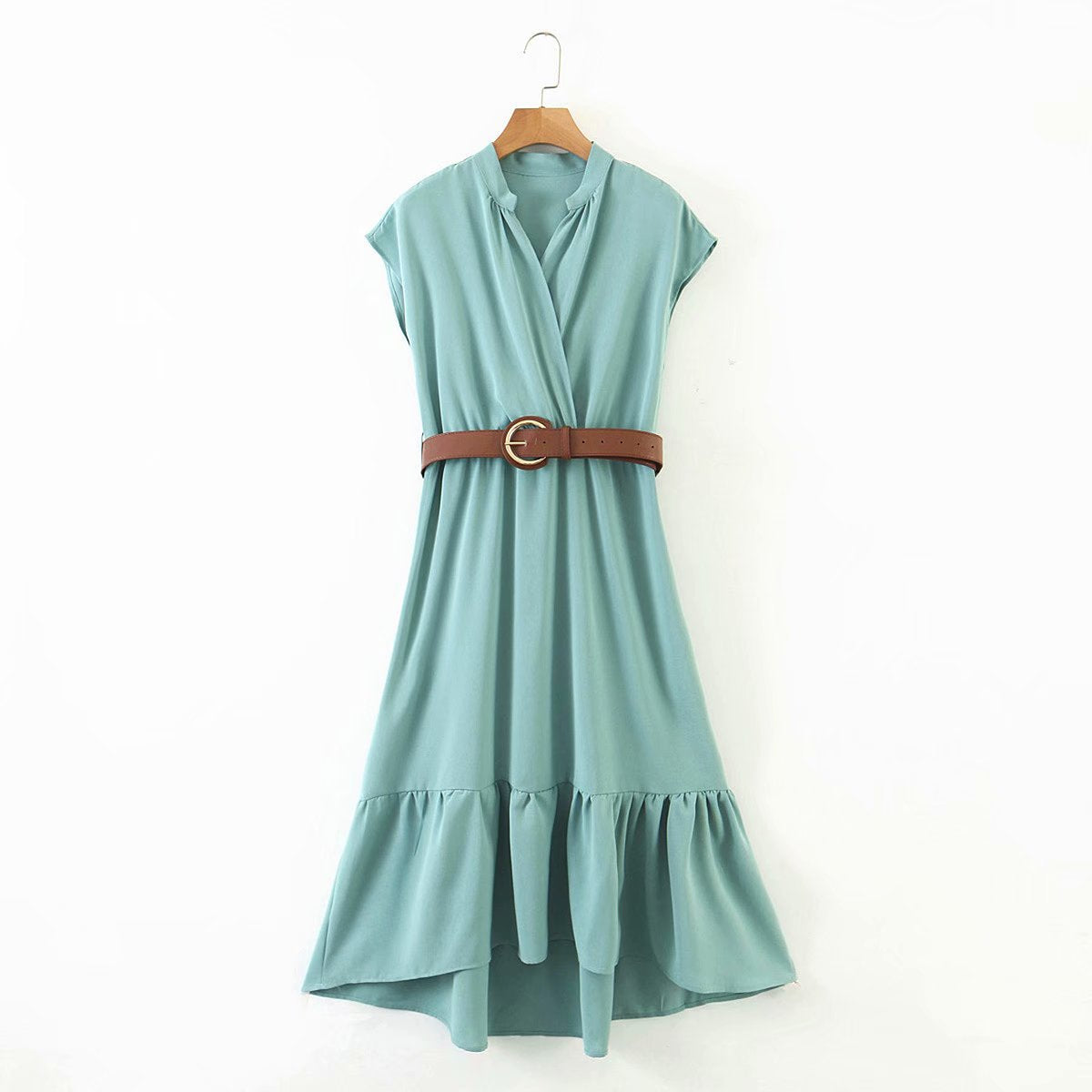 2020 Summer European Style Midi Dress with Belt