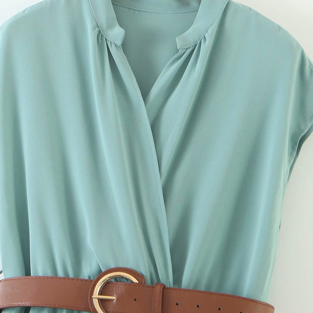 2020 Summer European Style Midi Dress with Belt