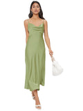 Floerns Womens Spaghetti Strap Cowl Neck Long Slip Satin Silk Midi Dress Green XS