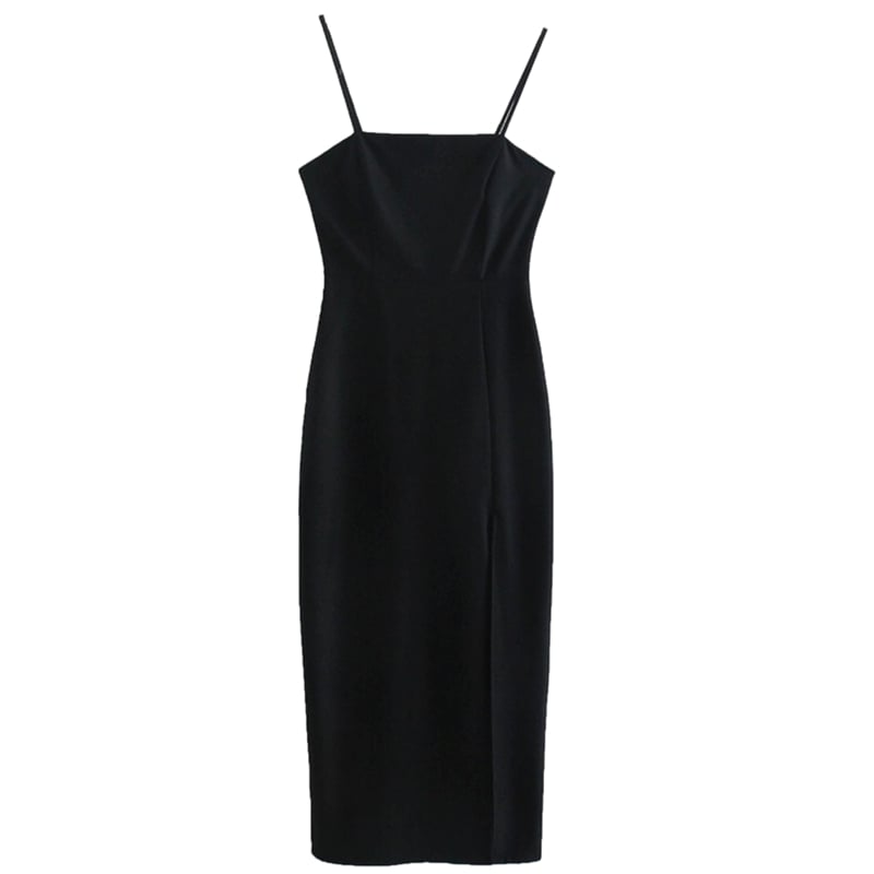 Slim Fit Black Midi Slip Dress