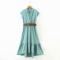 2020 Summer European Style Midi Dress with Belt