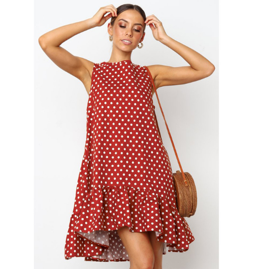 2019 Summer New Women's Ruffle Midi Dress (Polka Dot)