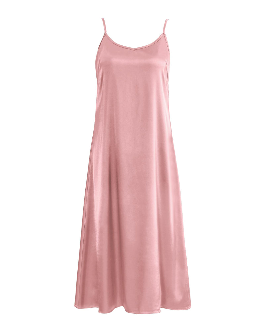 Xintianji Womens Basic Satin Silky Full Slip Midi Loose Dress with V-Neck Sexy Cami Adjustable Strap Wear Nightgown Dresses Pink XL