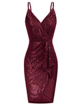 GRACE KARIN Women Sparkly Sequin Dress Spaghetti Strap Shimmer Bodycon Party Dresses Wine M