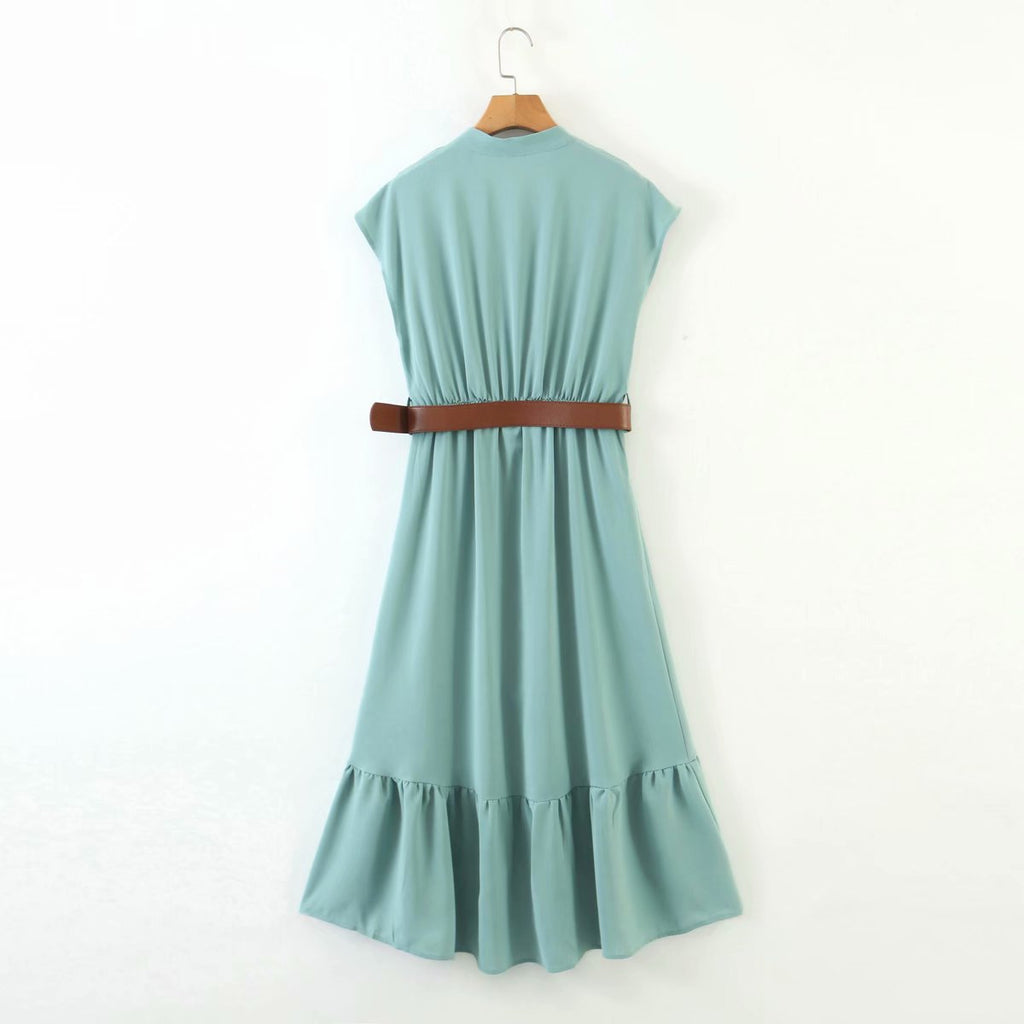2020 Summer European Style Midi Dress with Belt