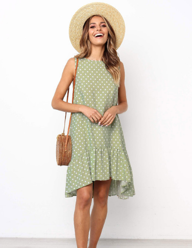 2019 Summer New Women's Ruffle Midi Dress (Polka Dot)