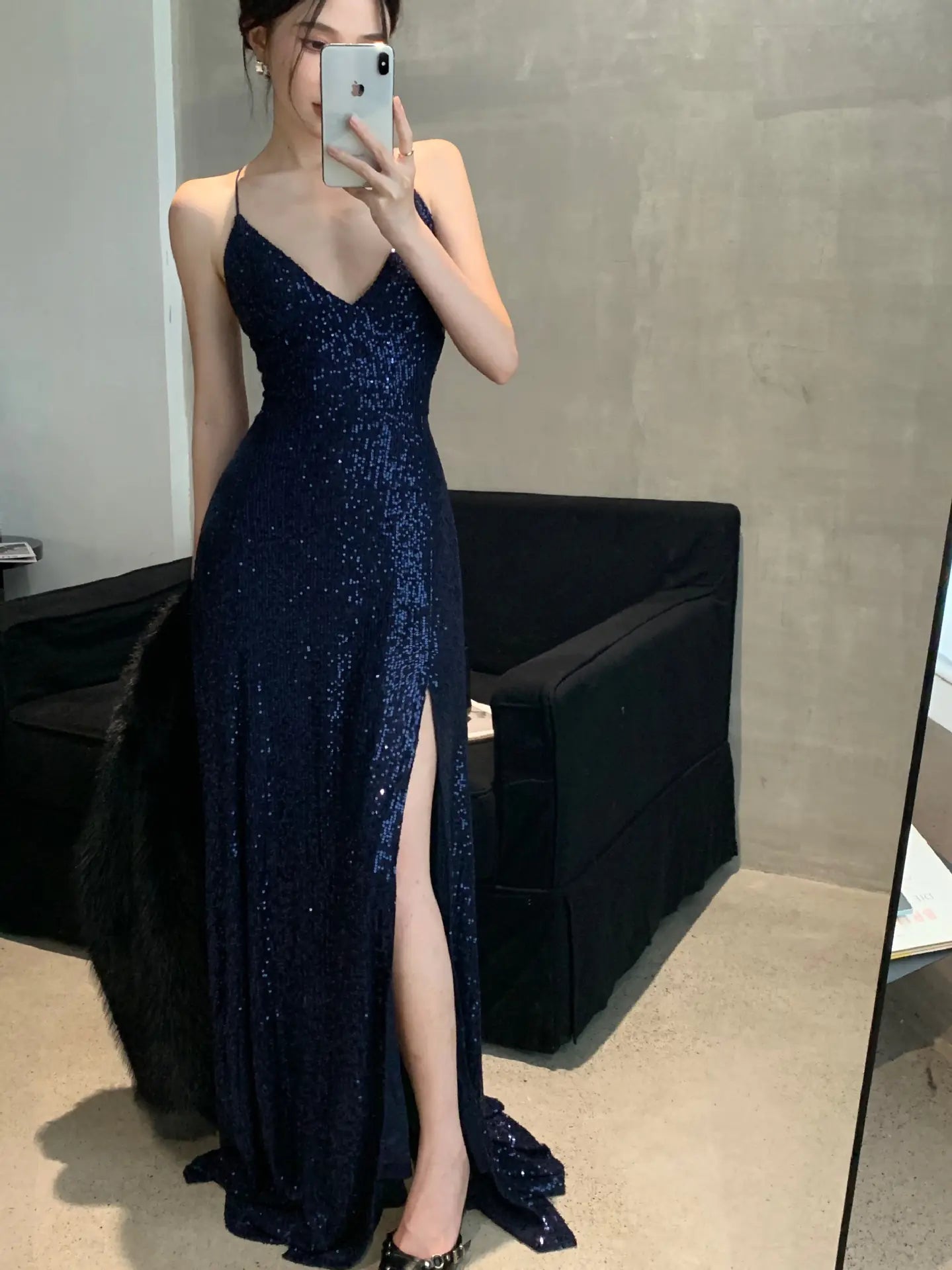 Sequin V-Neck Maxi Evening Dress