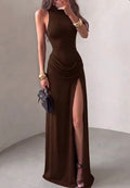 Satin Halter Backless Midi Dress