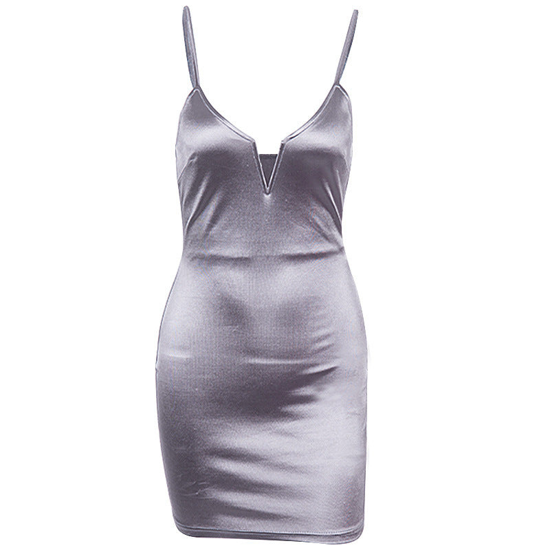 Sexy Deep V Bodycon Maxi Dress with Spaghetti Straps
