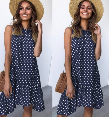 2019 Summer New Women's Ruffle Midi Dress (Polka Dot)